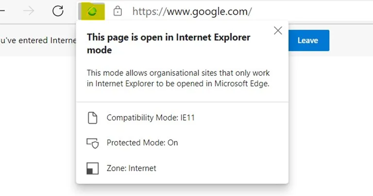 This page is open in Internet Explorer mode