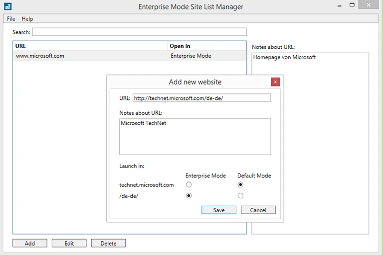 Enterprise Mode Site List Manager