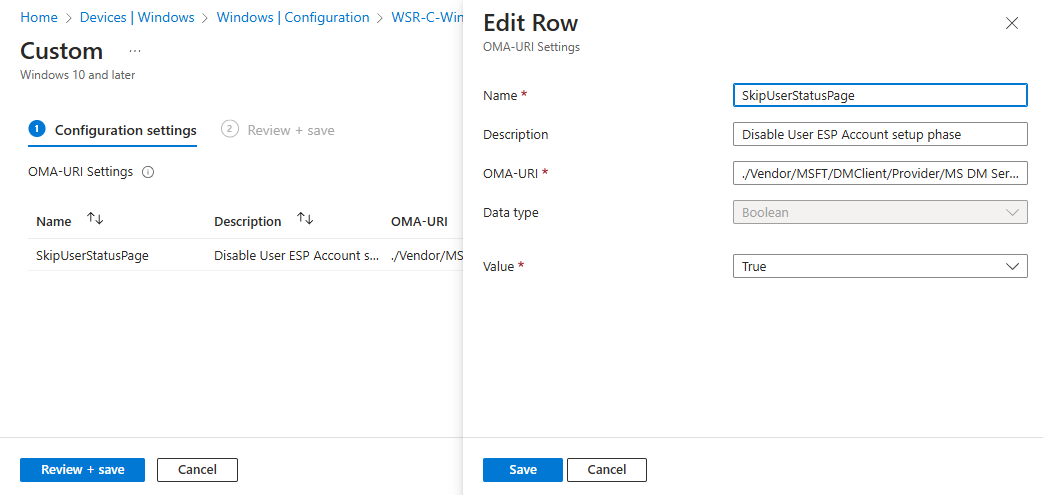 Disable User ESP Account setup phase