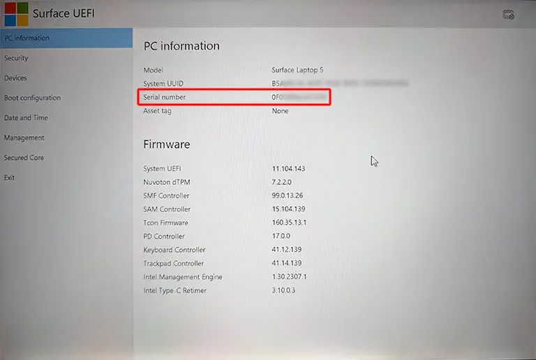 Finding the serial number in the Firmware