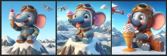 3D illustration of an animated elephant wearing a pilot helmet