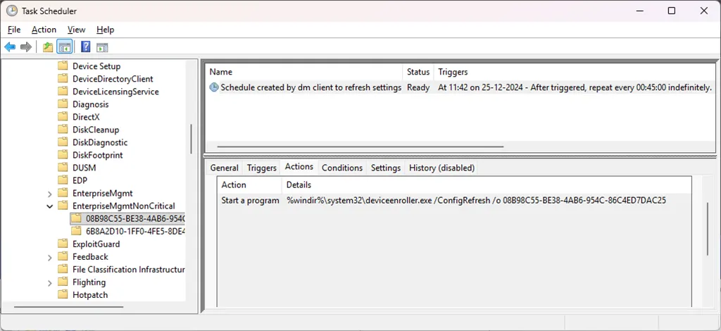 Scheduled task details for Config Refresh