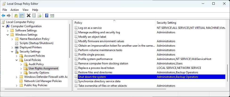 Default Windows 365 Shut down the System configuration