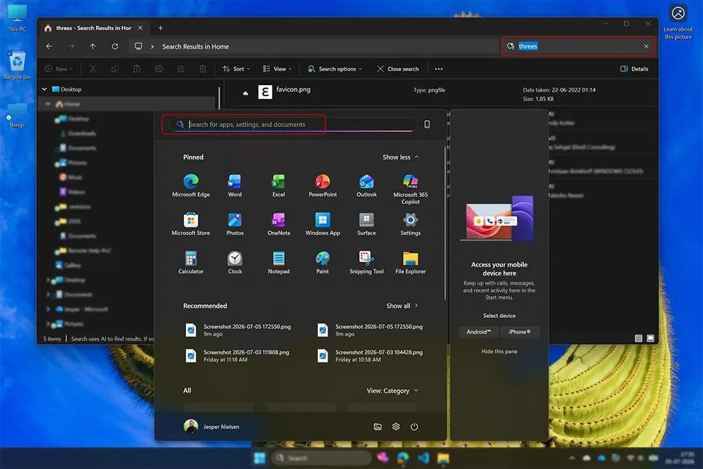 Semantic Search in Windows Search The Windows Search box with the sparkle icon indicates Semantic Search is active, showing natural language search results